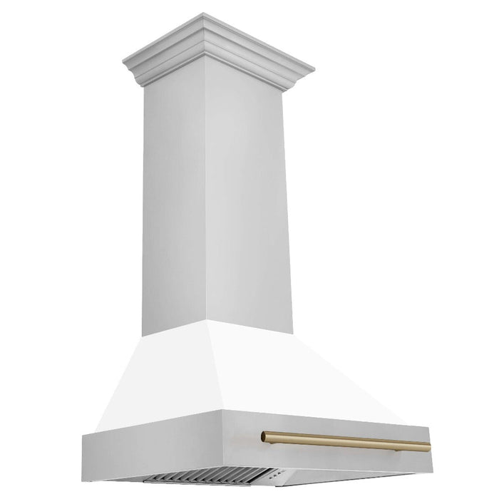 ZLINE Autograph Edition 30 in. Stainless Steel Range Hood with White Matte Shell and Accents (8654STZ-WM30) Champagne Bronze