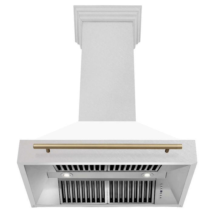 ZLINE Autograph Edition 36 in. Fingerprint Resistant Stainless Steel Range Hood with White Matte Shell and Handle (8654SNZ-WM36)