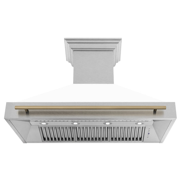 ZLINE Autograph Edition 48 in. Fingerprint Resistant Stainless Steel Range Hood with White Matte Shell and Handle (8654SNZ-WM48)