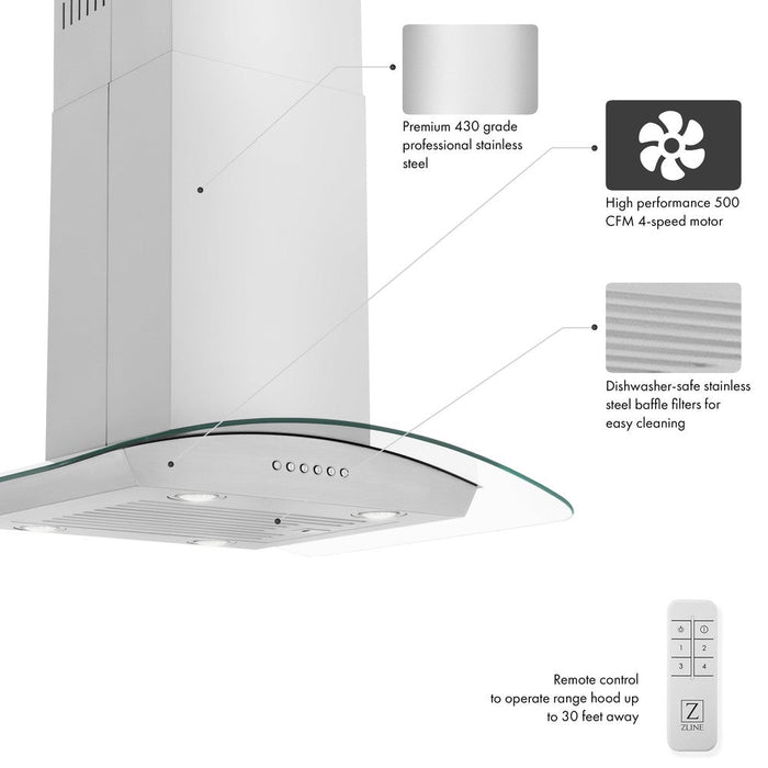 ZLINE Alpine Series Convertible Island Mount Range Hood in Stainless Steel (ALP70IS)