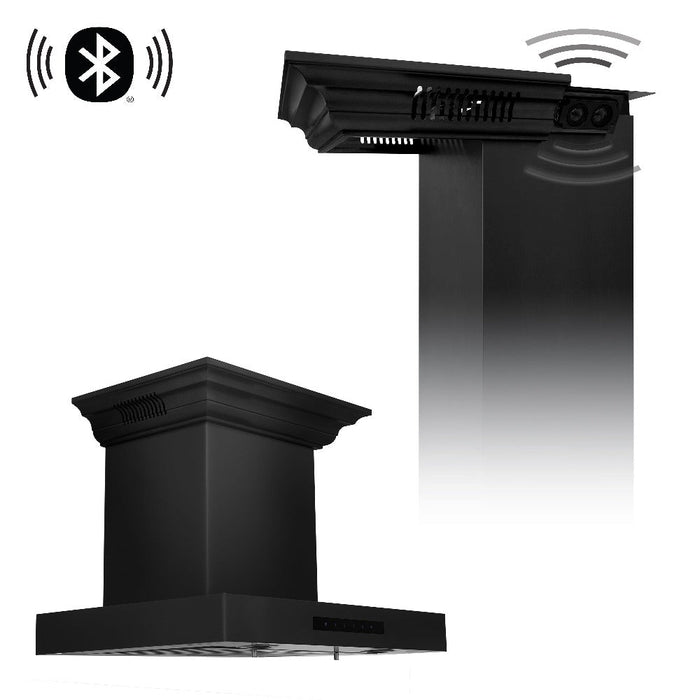 ZLINE Wall Mount Range Hood in Black Stainless Steel with Built-in CrownSound Bluetooth Speakers (BSKENCRN-BT)