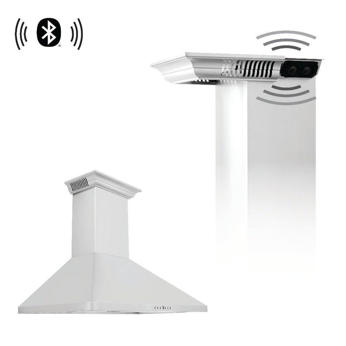 ZLINE Wall Mount Range Hood in Stainless Steel with Built-in CrownSound Bluetooth Speakers (KF1CRN-BT)