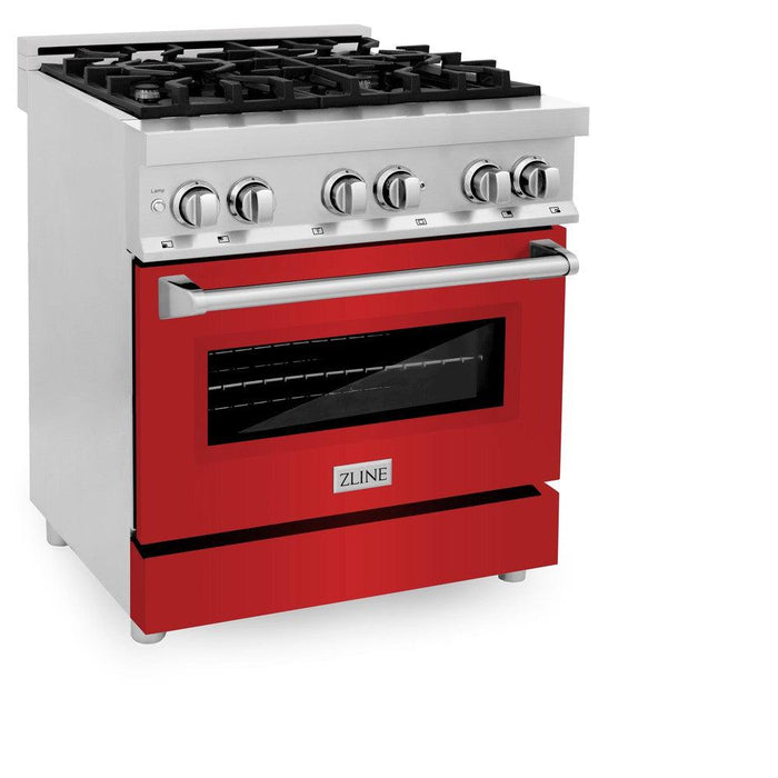 ZLINE 30 in. 4.0 cu. ft. Legacy Dual Fuel Range with 4 Burner Gas Cooktop and Electric Convection Oven in Stainless Steel and Red Matte Door (RA-RM-30)