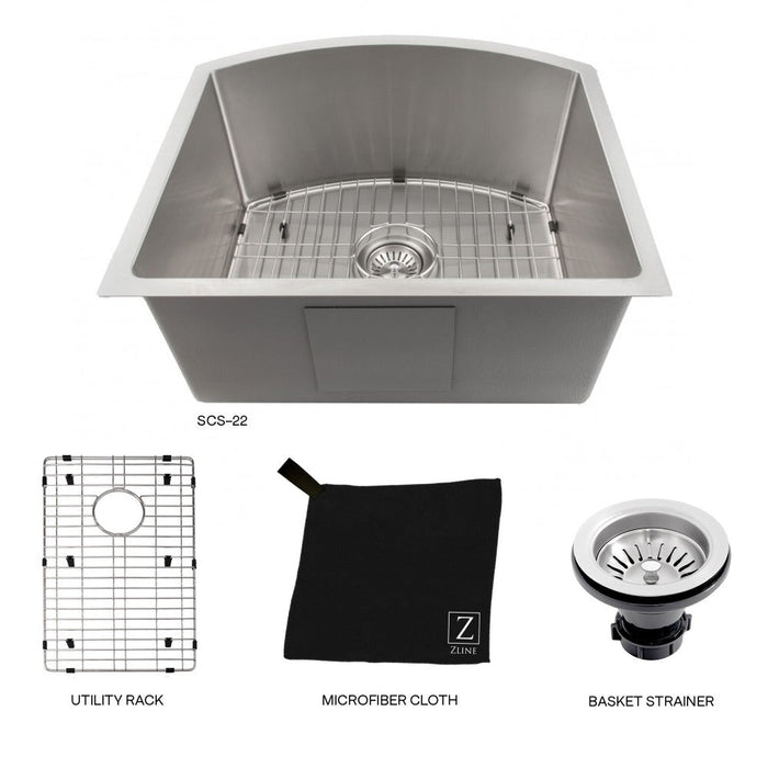 ZLINE Telluride 22 in. Undermount Single Bowl Stainless Steel Kitchen Sink with Bottom Grid (SCS-22)