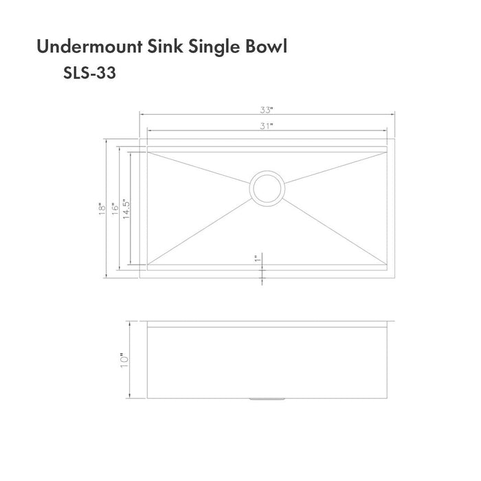 ZLINE Garmisch 33 in. Undermount Single Bowl Scratch Resistant Stainless Steel Kitchen Sink with Bottom Grid and Accessories (SLS-33S)