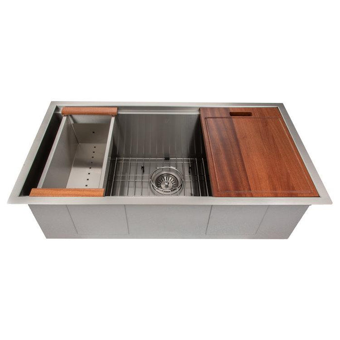 ZLINE Garmisch 33 in. Undermount Single Bowl Scratch Resistant Stainless Steel Kitchen Sink with Bottom Grid and Accessories (SLS-33S)