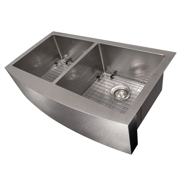 ZLINE Niseko 36 in. Farmhouse Apron Mount Double Bowl Scratch Resistant Stainless Steel Kitchen Sink with Bottom Grid (SA50D-36S)