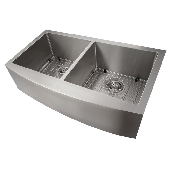 ZLINE Niseko 36 in. Farmhouse Apron Mount Double Bowl Stainless Steel Kitchen Sink with Bottom Grid (SA50D-36)