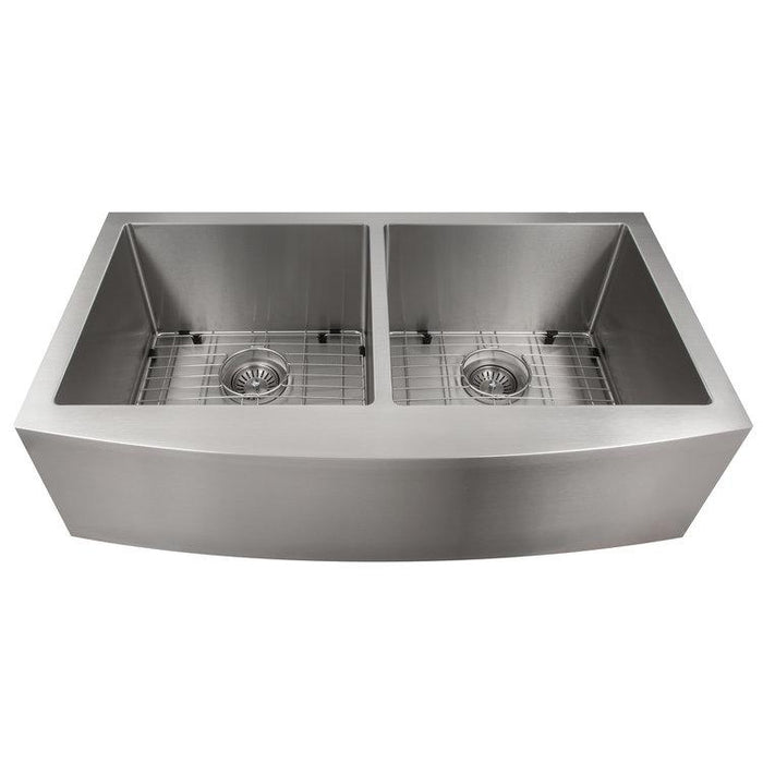 ZLINE Niseko 36 in. Farmhouse Apron Mount Double Bowl Scratch Resistant Stainless Steel Kitchen Sink with Bottom Grid (SA50D-36S)