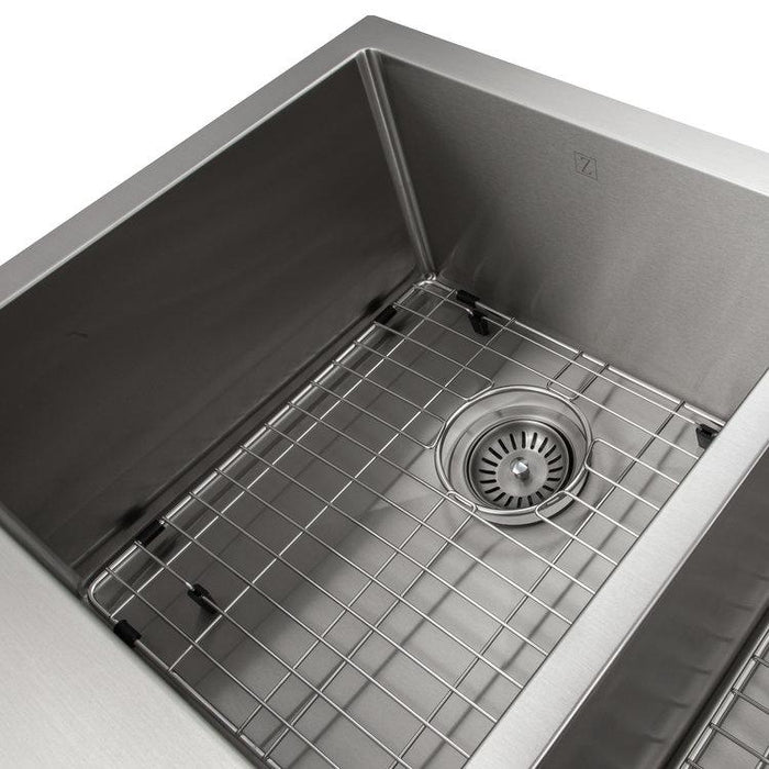 ZLINE Niseko 36 in. Farmhouse Apron Mount Double Bowl Scratch Resistant Stainless Steel Kitchen Sink with Bottom Grid (SA50D-36S)