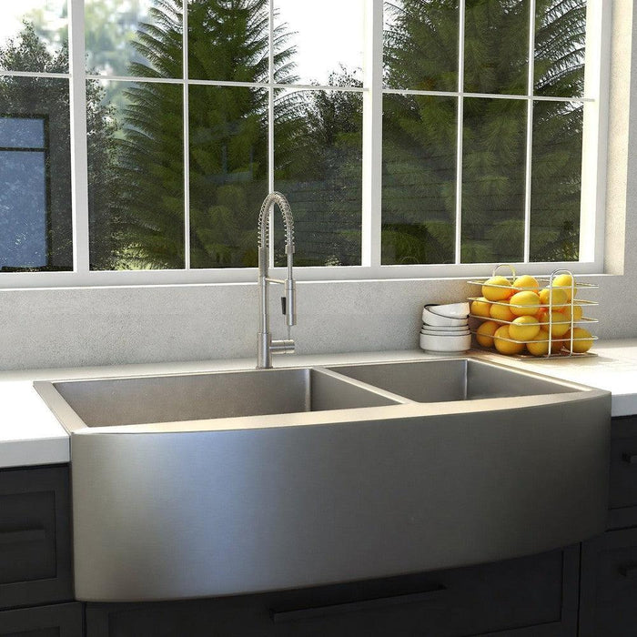 ZLINE Niseko 36 in. Farmhouse Apron Mount Double Bowl Scratch Resistant Stainless Steel Kitchen Sink with Bottom Grid (SA50D-36S)