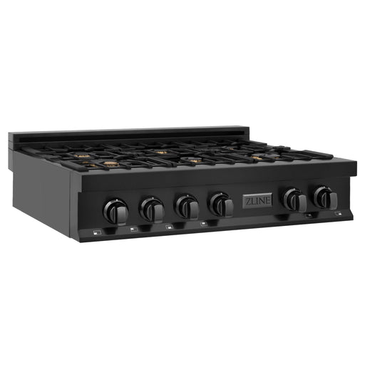 ZLINE 36 in. Porcelain Gas Stovetop in Black Stainless with 6 Gas Brass Burners (RTB-BR-36)