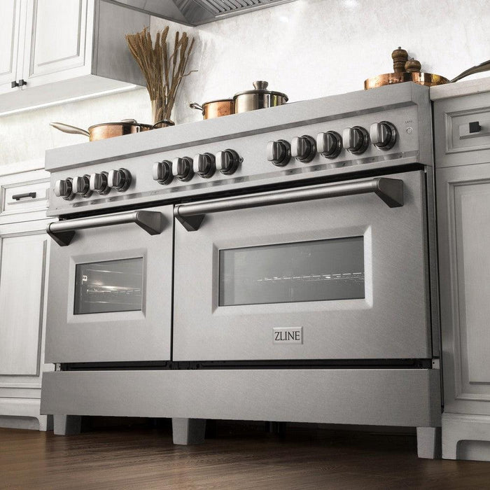 ZLINE 60 in. 7.4 cu. ft. Legacy Dual Fuel Range with 9 Burner Gas Cooktop and 2 Electric Convection Ovens in DuraSnow® Stainless Steel (RAS-SN-60)