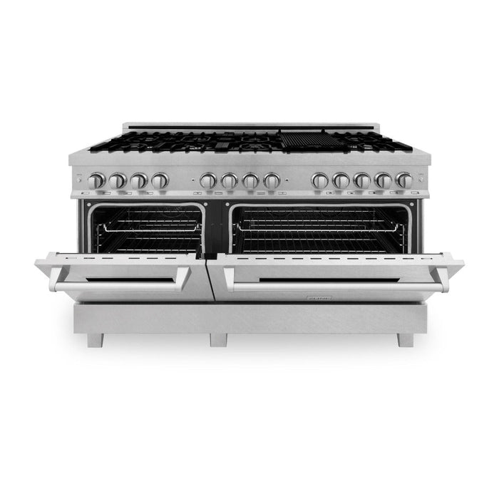 ZLINE 60 in. 7.4 cu. ft. Legacy Dual Fuel Range with 9 Burner Gas Cooktop and 2 Electric Convection Ovens in DuraSnow® Stainless Steel (RAS-SN-60)