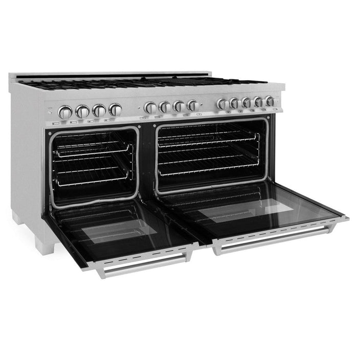 ZLINE 60 in. 7.4 cu. ft. Legacy Dual Fuel Range with 9 Burner Gas Cooktop and 2 Electric Convection Ovens in DuraSnow® Stainless Steel (RAS-SN-60)