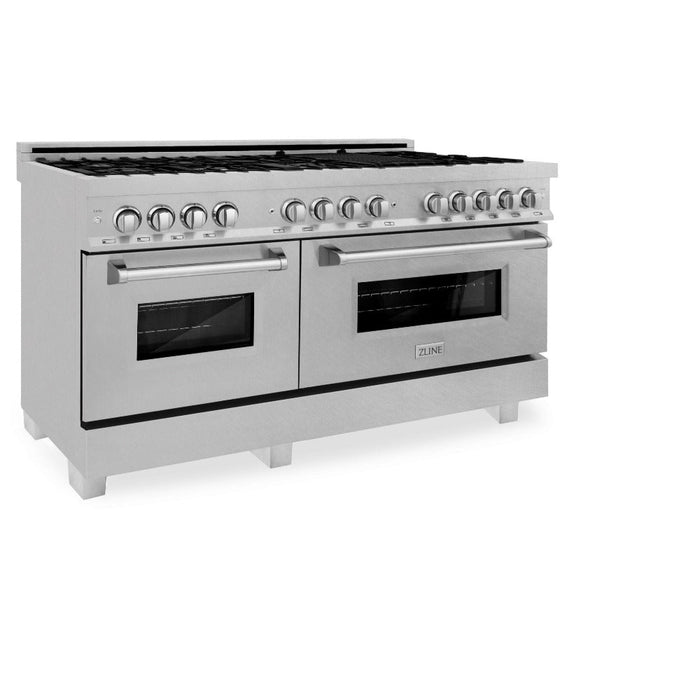 ZLINE 60 in. 7.4 cu. ft. Legacy Dual Fuel Range with 9 Burner Gas Cooktop and 2 Electric Convection Ovens in DuraSnow® Stainless Steel (RAS-SN-60)