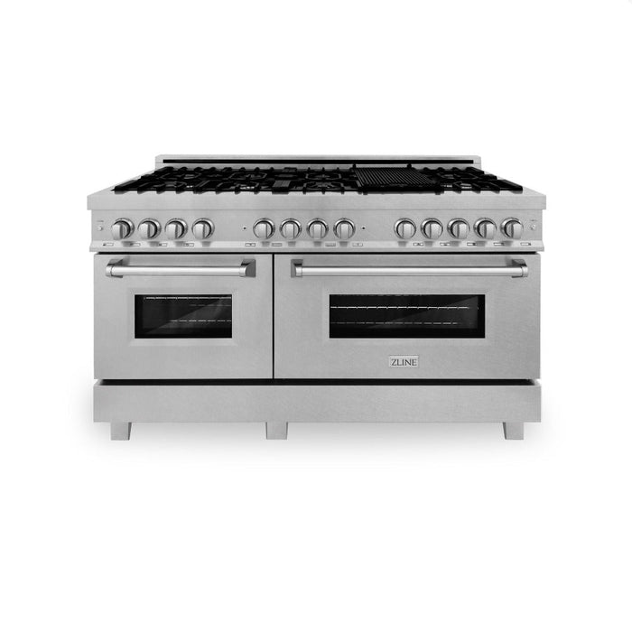 ZLINE 60 in. 7.4 cu. ft. Legacy Dual Fuel Range with 9 Burner Gas Cooktop and 2 Electric Convection Ovens in DuraSnow® Stainless Steel (RAS-SN-60)