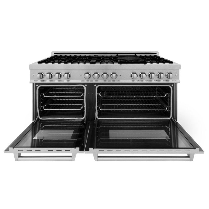 ZLINE 60 in. 7.4 cu. ft. Legacy Dual Fuel Range with 9 Burner Gas Cooktop and 2 Electric Convection Ovens in DuraSnow® Stainless Steel (RAS-SN-60)