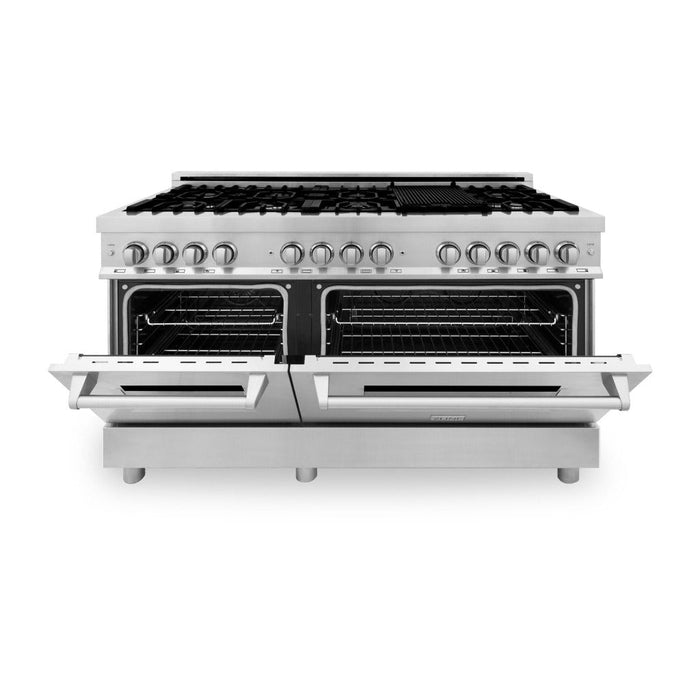 ZLINE 60 in. 7.4 cu. ft. Legacy Dual Fuel Range with 9 Burner Gas Cooktop and 2 Electric Convection Ovens in Stainless Steel (RA60)