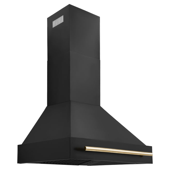 ZLINE Autograph Edition 30 in. Kitchen Package with Black Stainless Steel Dual Fuel Range and Range Hood with Polished Gold Accents (2AKP-RABRH30-G)