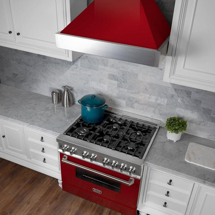 ZLINE Ducted Fingerprint Resistant Stainless Steel Range Hood with Red Gloss Shell (8654RG)