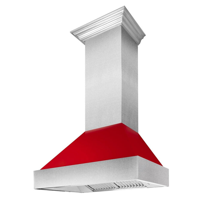 ZLINE Ducted Fingerprint Resistant Stainless Steel Range Hood with Red Gloss Shell (8654RG)