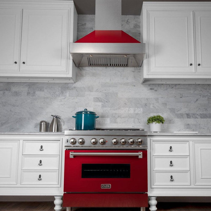 ZLINE Ducted Fingerprint Resistant Stainless Steel Range Hood with Red Gloss Shell (8654RG)