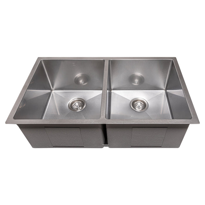 ZLINE Anton 33 in. Undermount Double Bowl Scratch Resistant Stainless Steel Kitchen Sink with Bottom Grid (SR50D-33S)