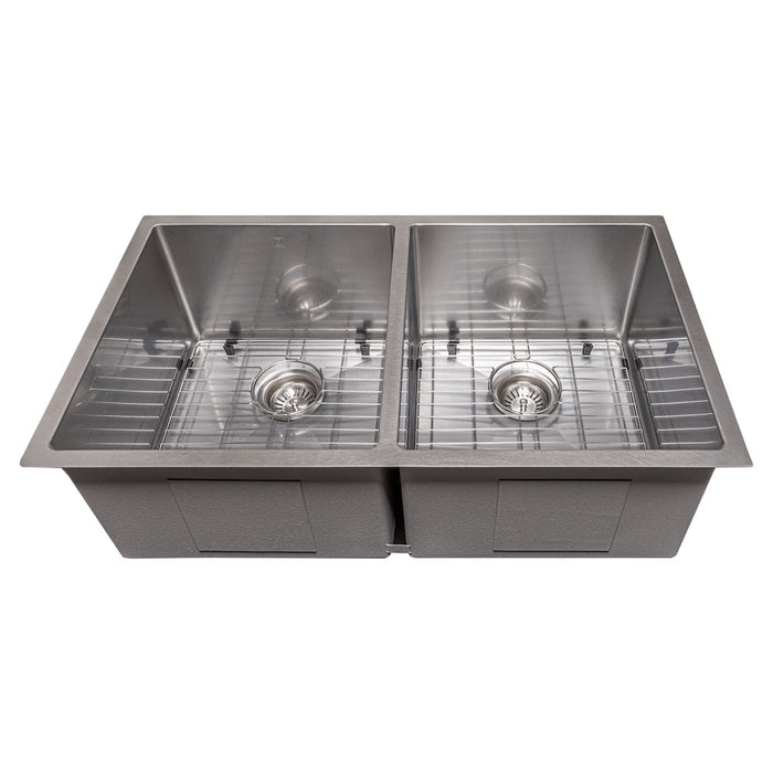 ZLINE Anton 33 in. Undermount Double Bowl Scratch Resistant Stainless Steel Kitchen Sink with Bottom Grid (SR50D-33S)