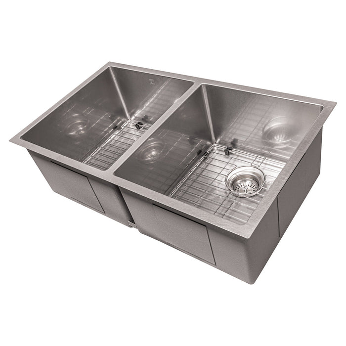 ZLINE Anton 33 in. Undermount Double Bowl Scratch Resistant Stainless Steel Kitchen Sink with Bottom Grid (SR50D-33S)