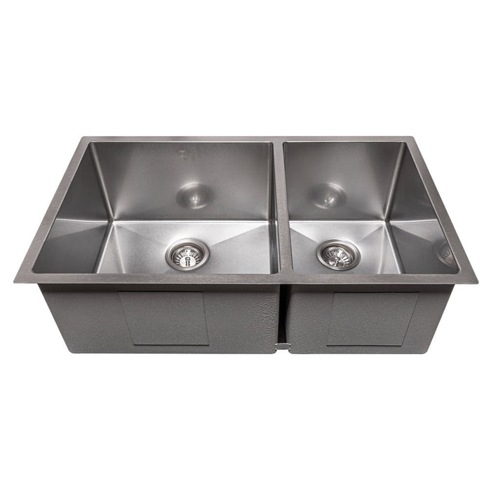 ZLINE Chamonix 33 in. Undermount Double Bowl Scratch Resistant Stainless Steel Kitchen Sink with Bottom Grid (SR60D-33S)