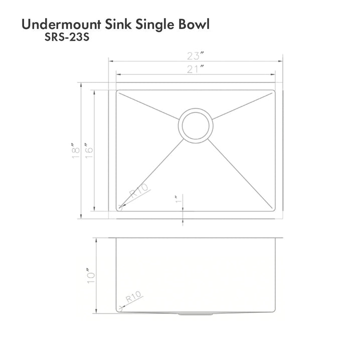 ZLINE Meribel 23 in. Undermount Single Bowl Scratch Resistant Stainless Steel Kitchen Sink with Bottom Grid (SRS-23S)