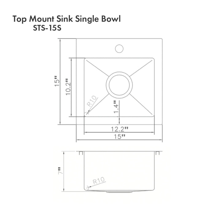 ZLINE Donner 15 in. Topmount Single Bowl Scratch Resistant Stainless Steel Bar Kitchen Sink (STS-15S)