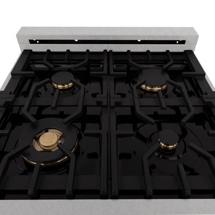 ZLINE 24 in. 2.8 cu. ft. Legacy Dual Fuel Range with Gas Cooktop and Electric Convection Oven in DuraSnow® Stainless Steel with 4 Brass Burners (RAS-SN-BR-24)