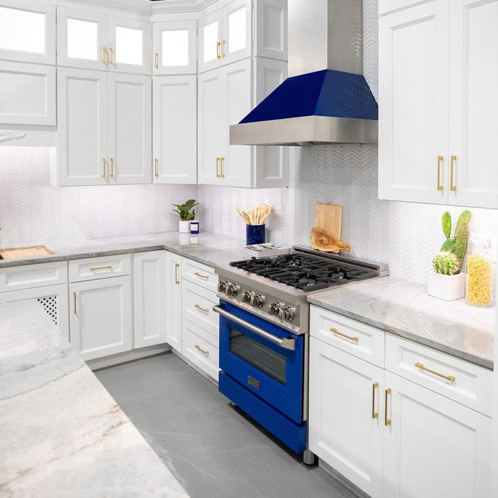 ZLINE Ducted Fingerprint Resistant Stainless Steel Range Hood with Blue Gloss Shell (8654BG)