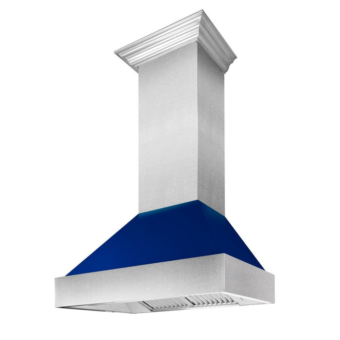 ZLINE Ducted Fingerprint Resistant Stainless Steel Range Hood with Blue Gloss Shell (8654BG)