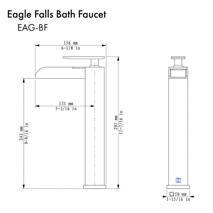 ZLINE Eagle Falls Waterfall Vessel Sink Bath Faucet in Matte Black (EAG-BF-MB)