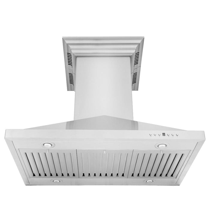 ZLINE Ducted Vent Island Mount Range Hood in Stainless Steel with Built-in CrownSound Bluetooth Speakers (GL1iCRN-BT)