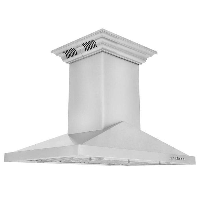 ZLINE Ducted Vent Island Mount Range Hood in Stainless Steel with Built-in CrownSound Bluetooth Speakers (GL1iCRN-BT)