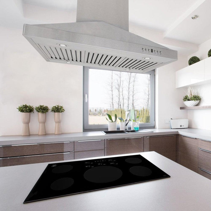 ZLINE Ducted Vent Island Mount Range Hood in Stainless Steel with Built-in CrownSound Bluetooth Speakers (GL1iCRN-BT)