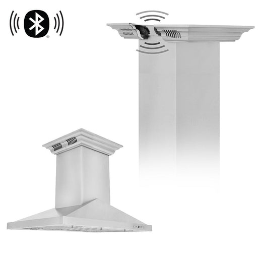 ZLINE Ducted Vent Island Mount Range Hood in Stainless Steel with Built-in CrownSound Bluetooth Speakers (GL1iCRN-BT)