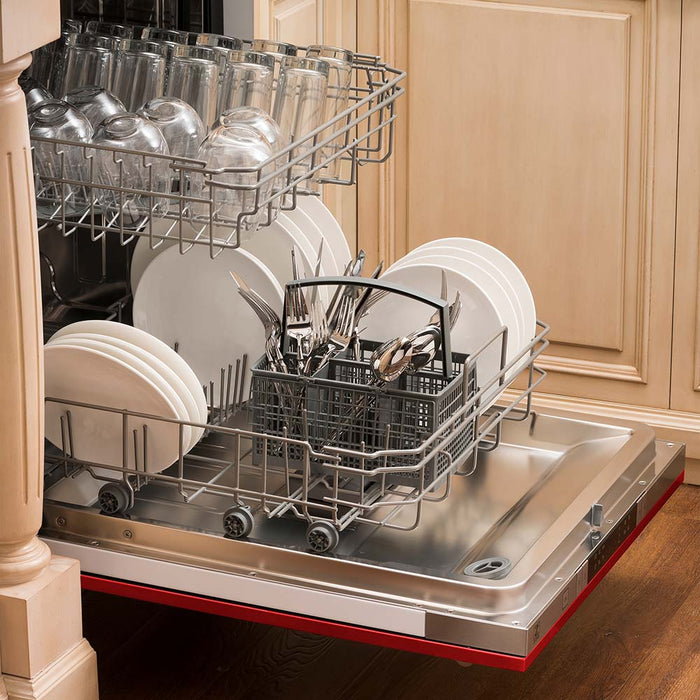 ZLINE 24 in. Top Control Dishwasher with Red Matte Panel and Traditional Style Handle, 52dBa (DW-RM-24)