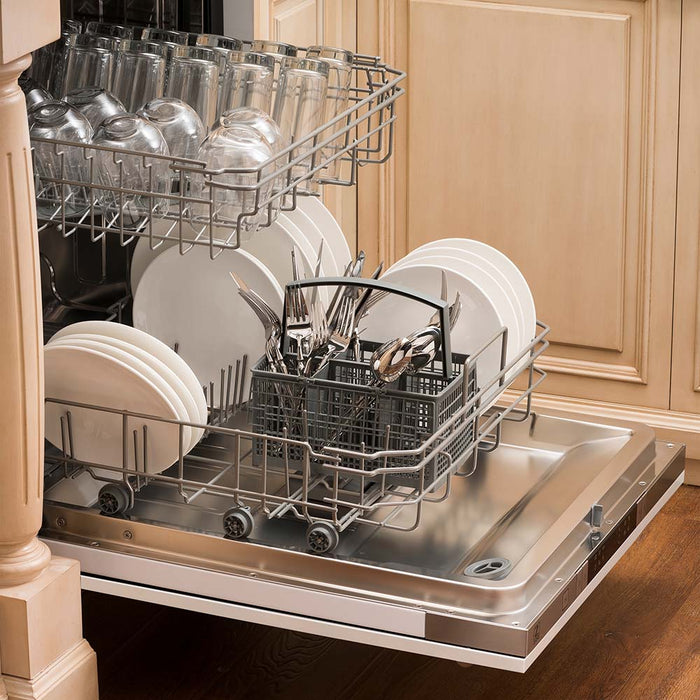 ZLINE 24 in. Top Control Dishwasher with White Matte Panel and Modern Style Handle, 52dBa (DW-WM-H-24)