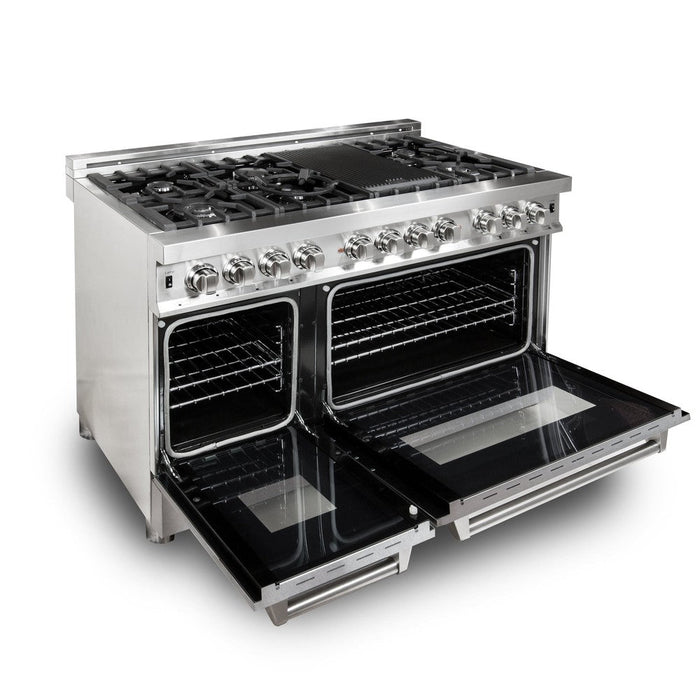 ZLINE 48 in. Kitchen Package with Stainless Steel Dual Fuel Range with DuraSnow® Door and Convertible Vent Range Hood (2KP-RASNRH48)