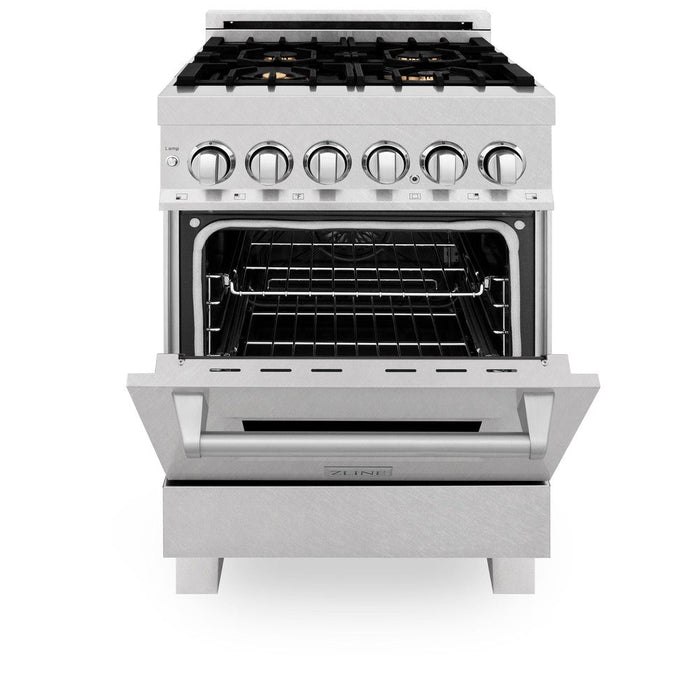 ZLINE 24 in. 2.8 cu. ft. Legacy Dual Fuel Range with Gas Cooktop and Electric Convection Oven in DuraSnow® Stainless Steel with 4 Brass Burners (RAS-SN-BR-24)