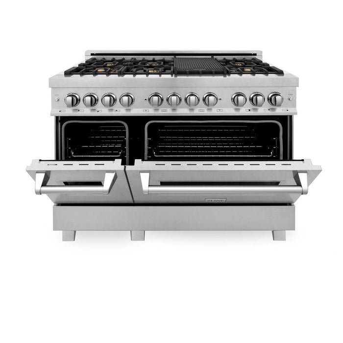 ZLINE 48 in. 6.0 cu. ft. Legacy Dual Fuel Range with Gas Cooktop and 2 Electric Ovens in DuraSnow® Stainless Steel with Brass Burners (RAS-SN-BR-48)