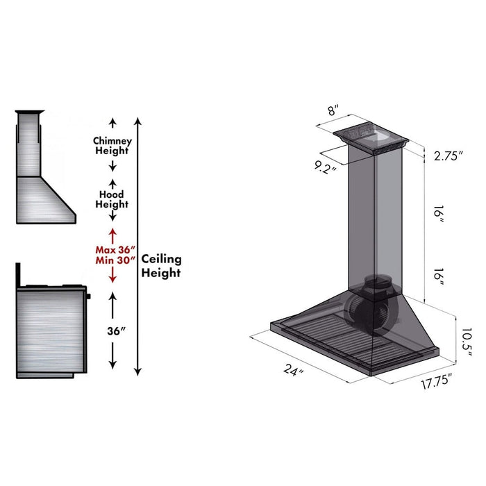 ZLINE Ducted Vent Wall Mount Range Hood in Stainless Steel with Built-in CrownSound Bluetooth Speakers (KBCRN-BT)