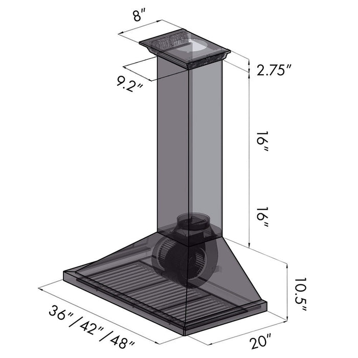 ZLINE Ducted Vent Wall Mount Range Hood in Stainless Steel with Built-in CrownSound Bluetooth Speakers (KBCRN-BT)