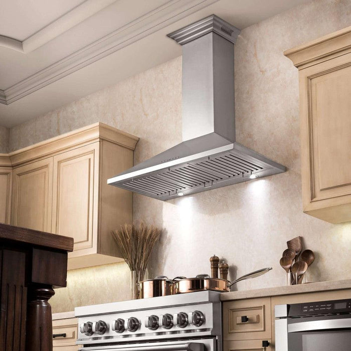 ZLINE Ducted Vent Wall Mount Range Hood in Stainless Steel with Built-in CrownSound Bluetooth Speakers (KL2CRN-BT)