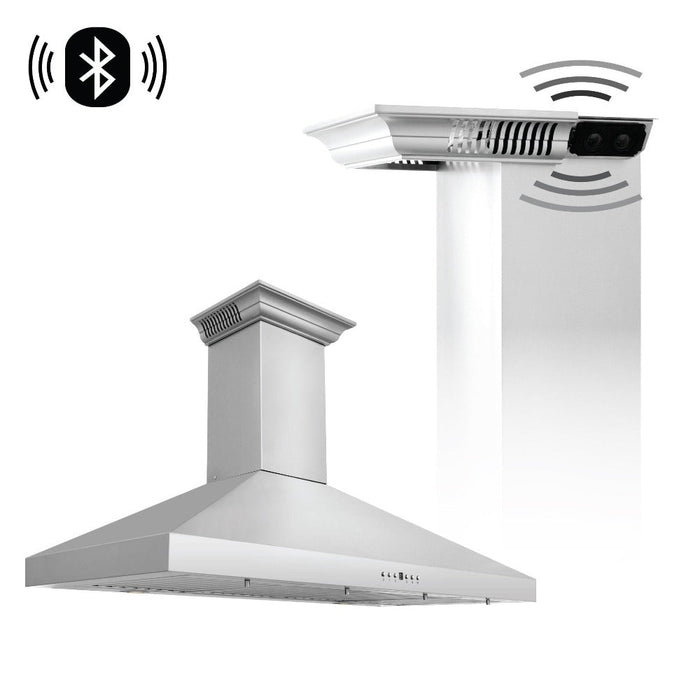 ZLINE Ducted Vent Wall Mount Range Hood in Stainless Steel with Built-in ZLINE CrownSound Bluetooth Speakers (KL3CRN-BT) 48 inch